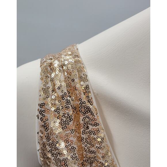 Kate Kasin Evening Gown Womens 8 Gold Sequined V-Neck Formal Prom Bridesmaid New - Picture 13 of 16